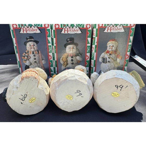3 VINTAGE 1999 Christmas Snowman Figurines HOLIDAY COLLECTION World Bazaar -Ch8 - Picture 9 of 10